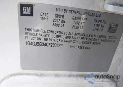 2012 Buick Lacrosse Touring Group from USA, damaged, VIN 1G4GJ5G34CF203480